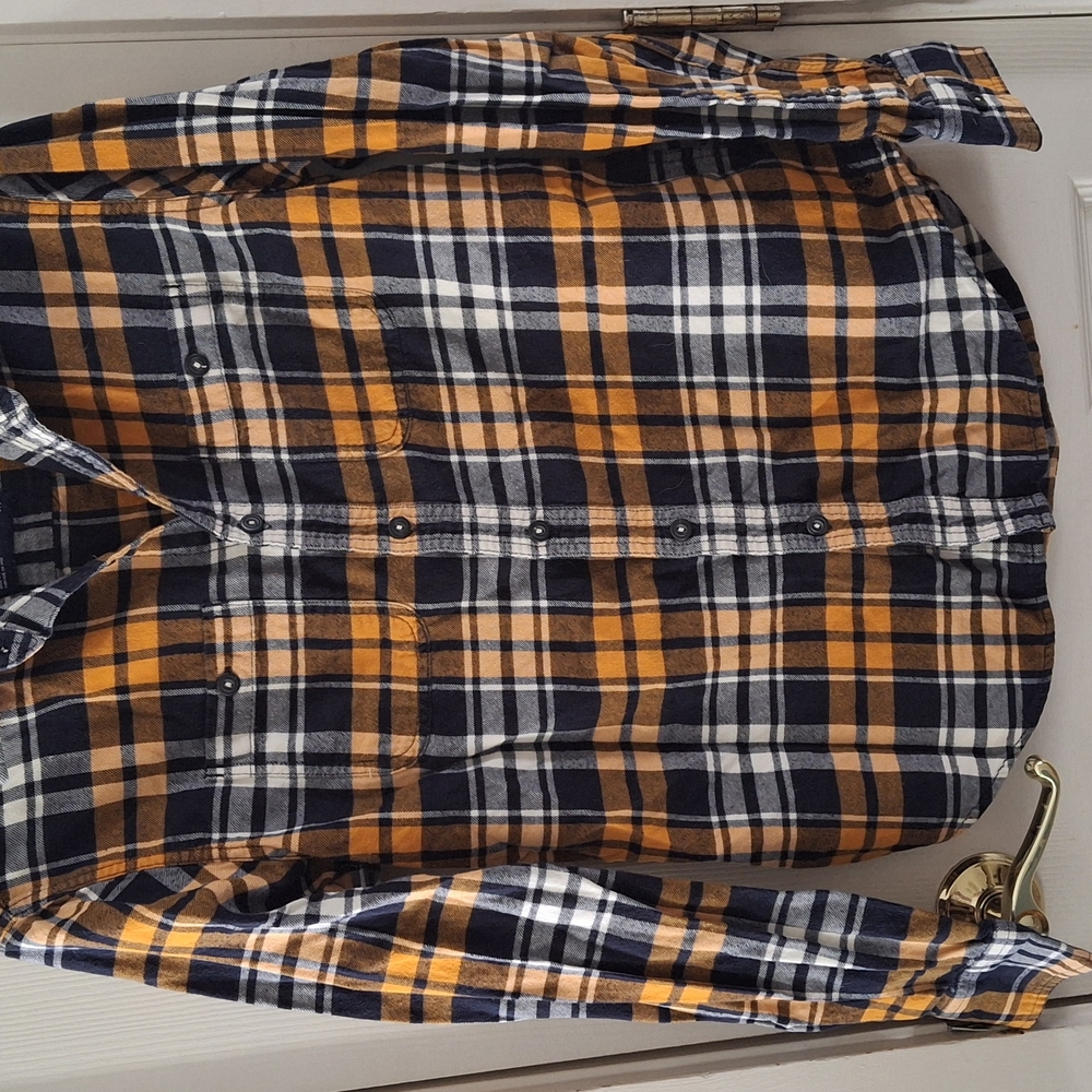 American Eagle Outfitters Black and Yellow Plaid Shirt